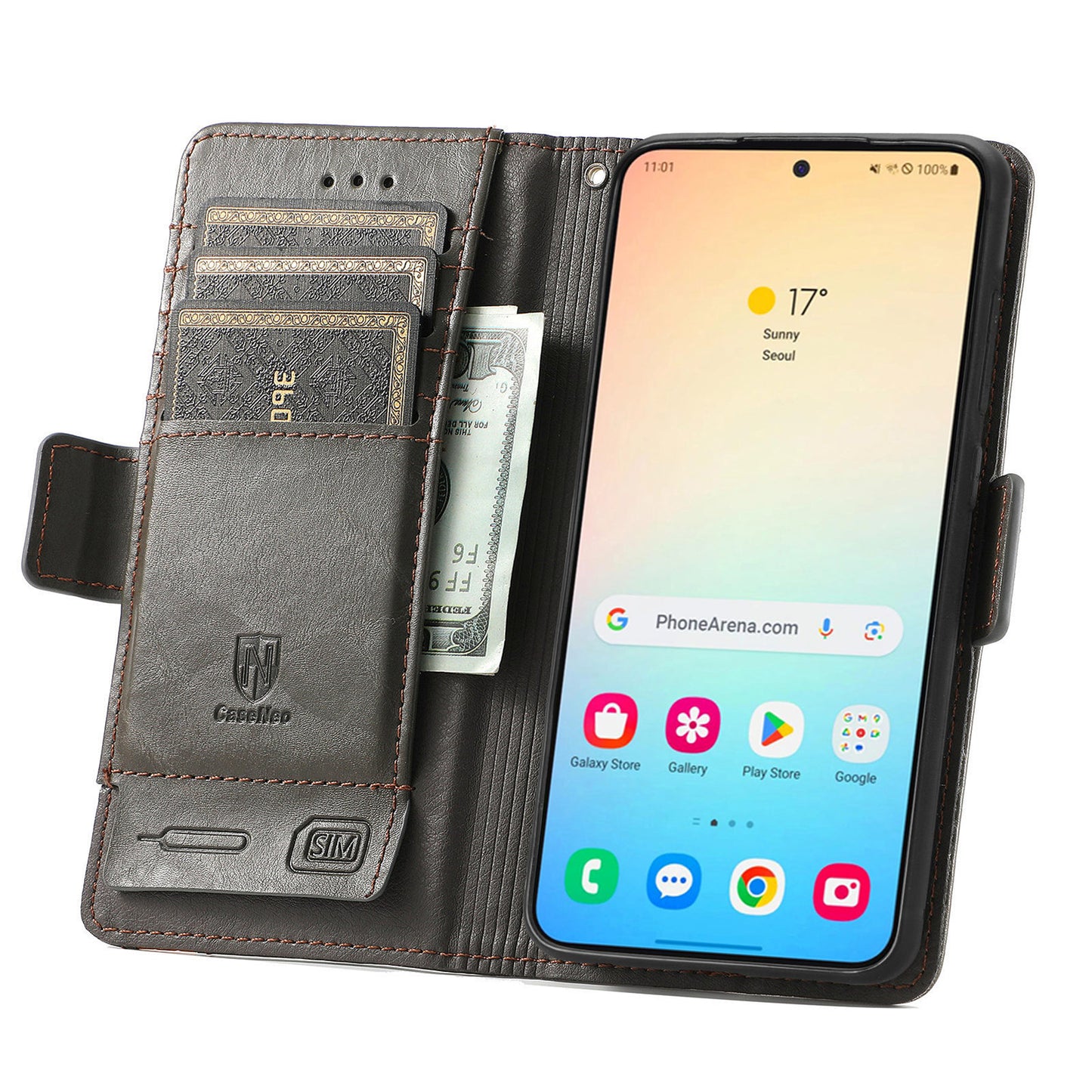 CASENEO 002 Series For Samsung Galaxy S24 Case RFID Blocking Splicing Wallet Phone Cover - Grey