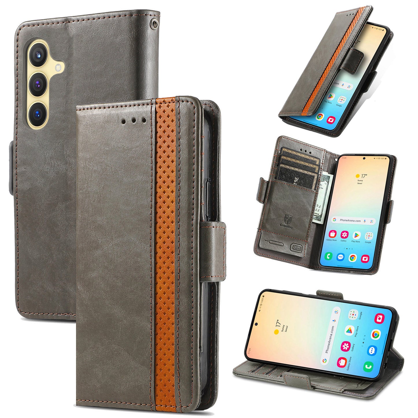 CASENEO 002 Series For Samsung Galaxy S24 Case RFID Blocking Splicing Wallet Phone Cover - Grey
