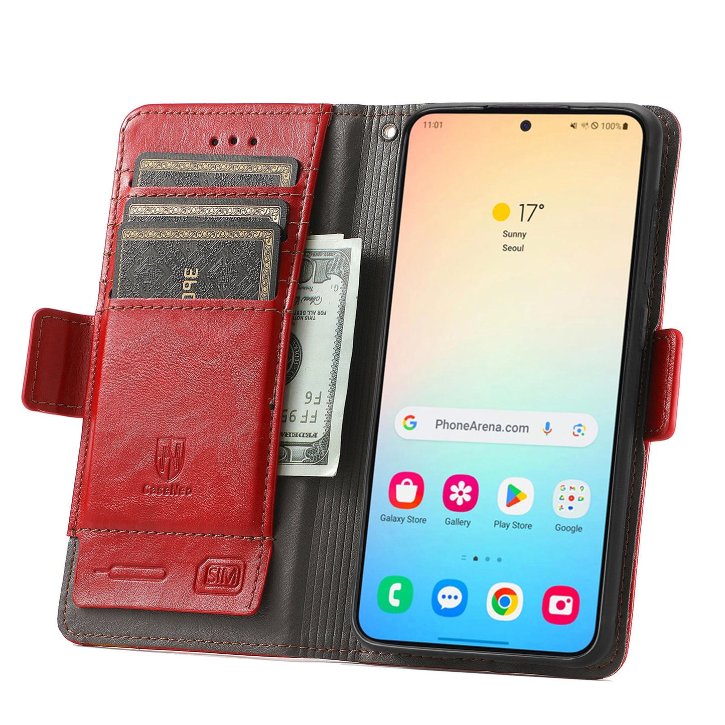 CASENEO 002 Series For Samsung Galaxy S24 Case RFID Blocking Splicing Wallet Phone Cover - Red