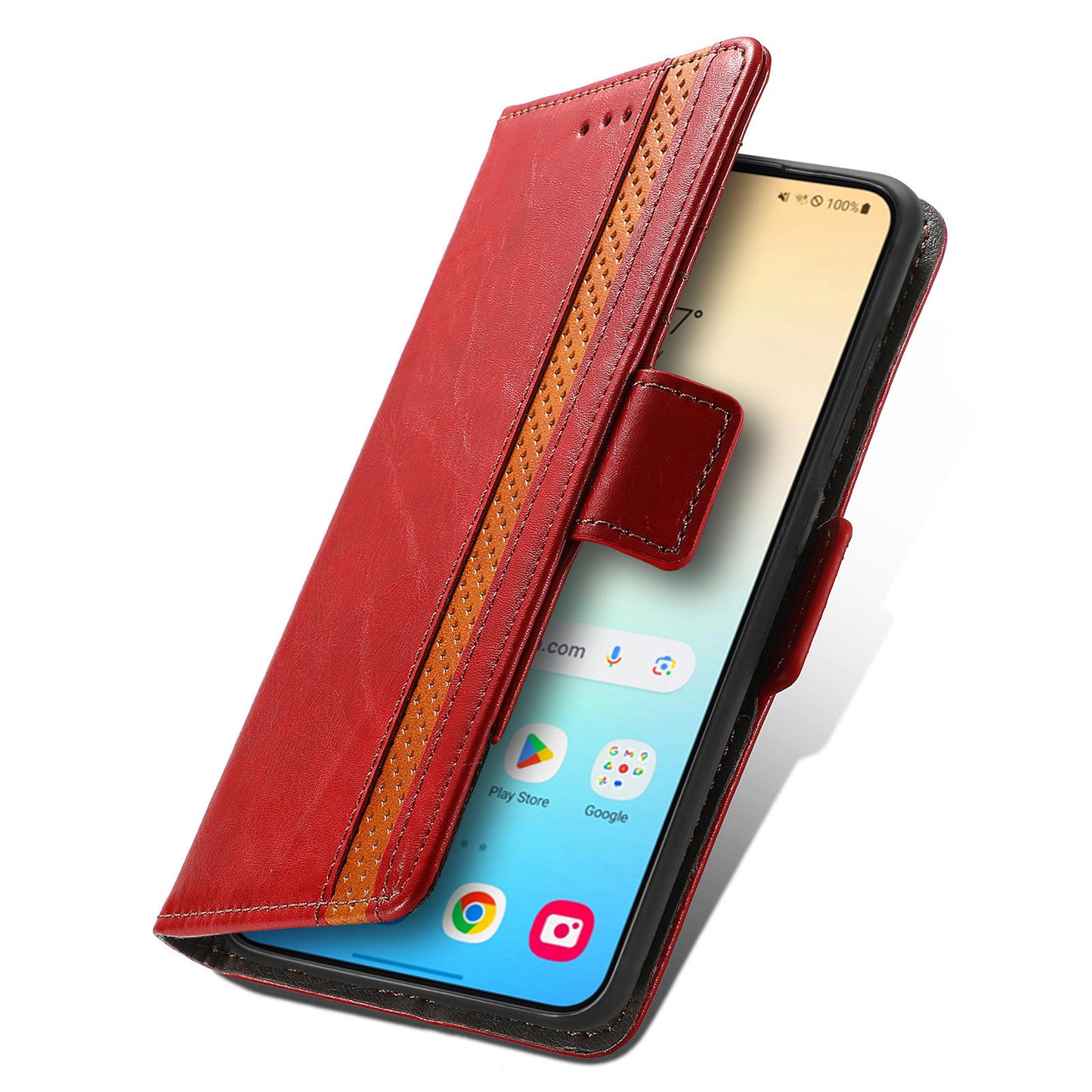 CASENEO 002 Series For Samsung Galaxy S24+ Case PU Leather Stand RFID Blocking Cover - Red