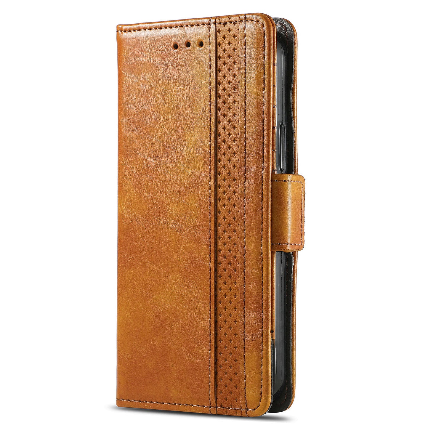 CASENEO 002 Series For Samsung Galaxy S24+ Case PU Leather Stand RFID Blocking Cover - Light Brown