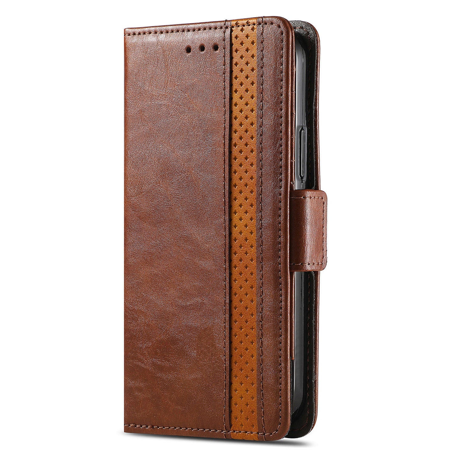 CASENEO 002 Series For Samsung Galaxy S24+ Case PU Leather Stand RFID Blocking Cover - Dark Brown