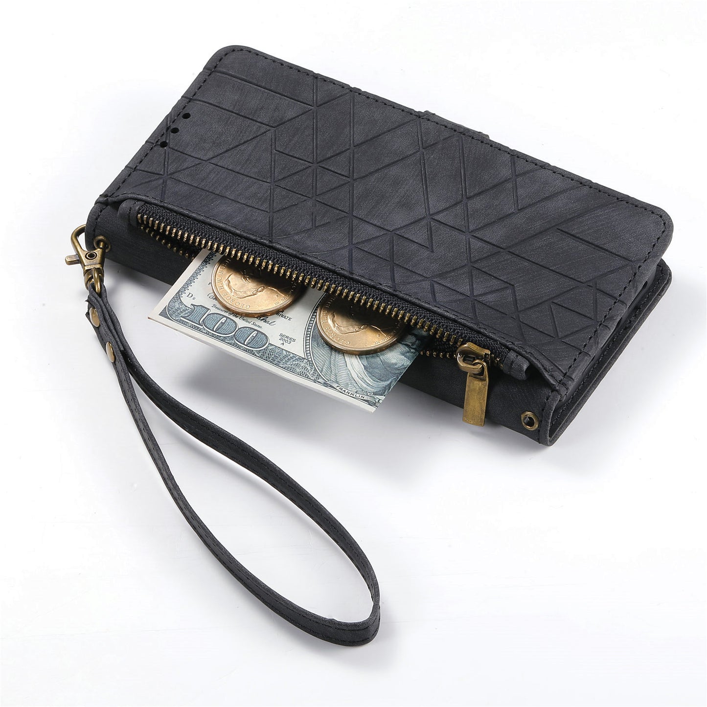 For Samsung Galaxy S24+ Leather Case Geometry Pattern Phone Wallet Cover - Black