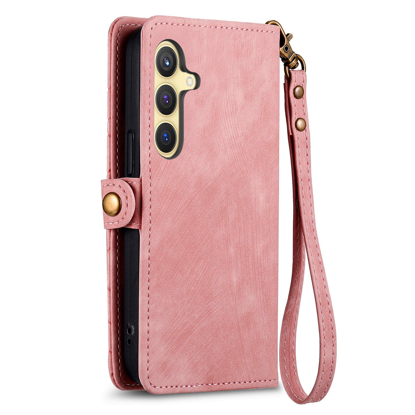 For Samsung Galaxy S24 Case Geometry Pattern Zipper Pocket Phone Cover - Pink