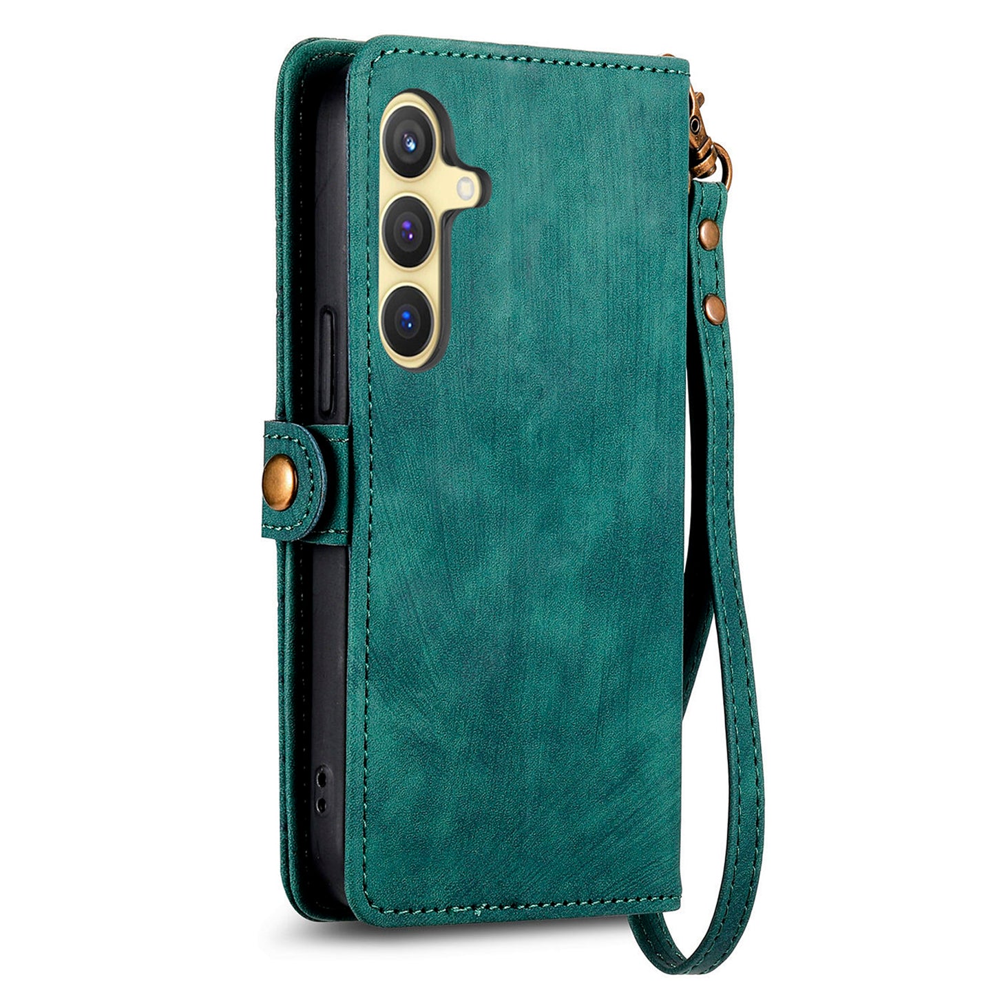 For Samsung Galaxy S24 Case Geometry Pattern Zipper Pocket Phone Cover - Green