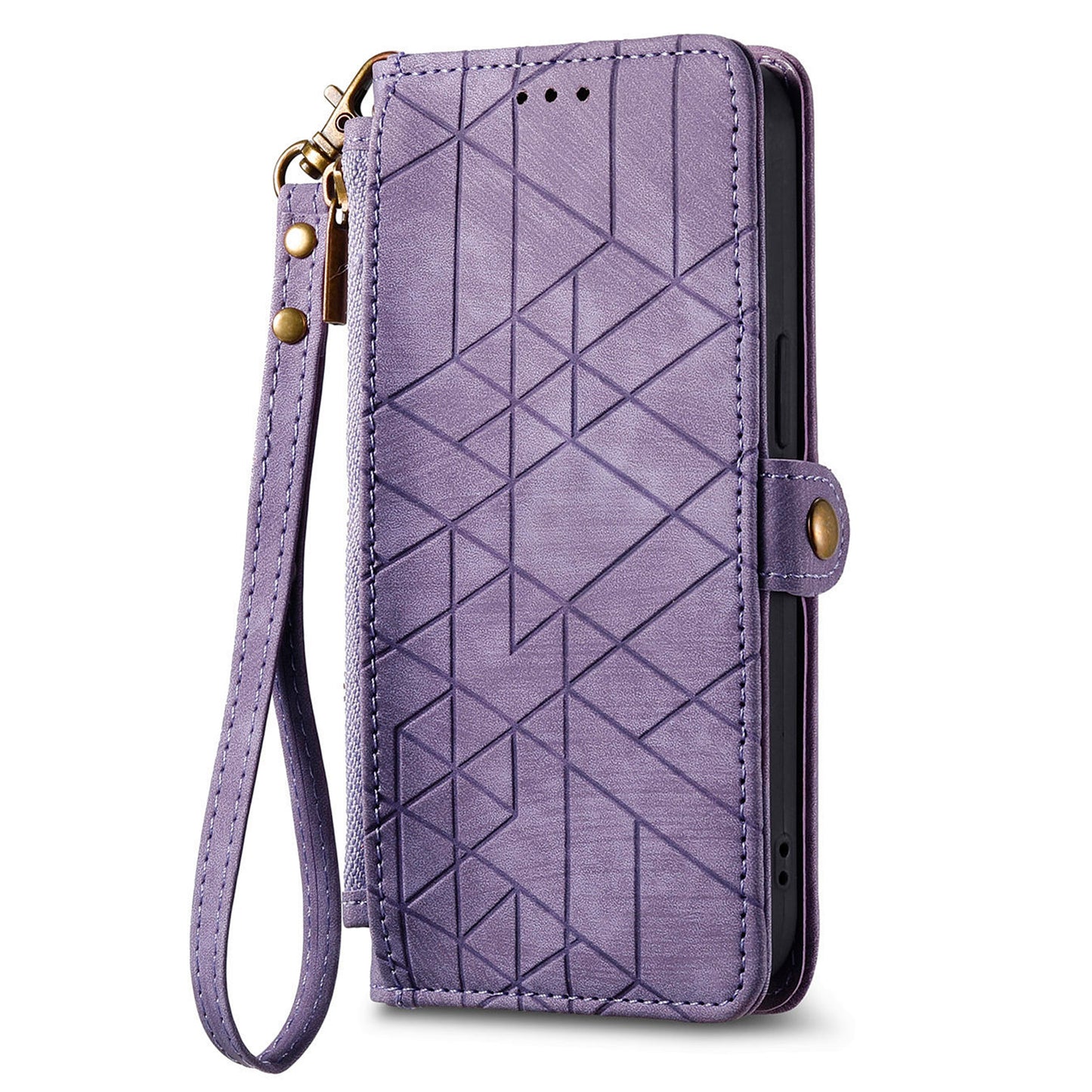 For Samsung Galaxy S24 Case Geometry Pattern Zipper Pocket Phone Cover - Purple