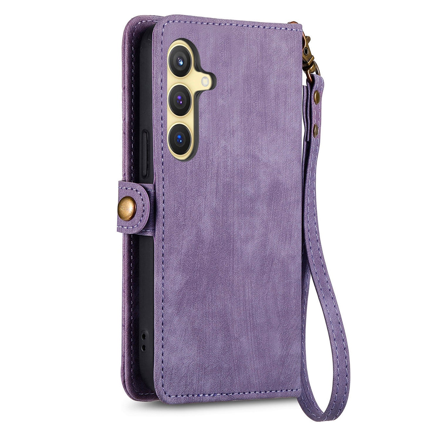For Samsung Galaxy S24 Case Geometry Pattern Zipper Pocket Phone Cover - Purple