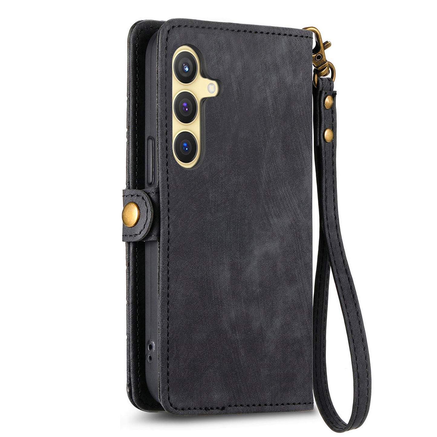 For Samsung Galaxy S24 Case Geometry Pattern Zipper Pocket Phone Cover - Black