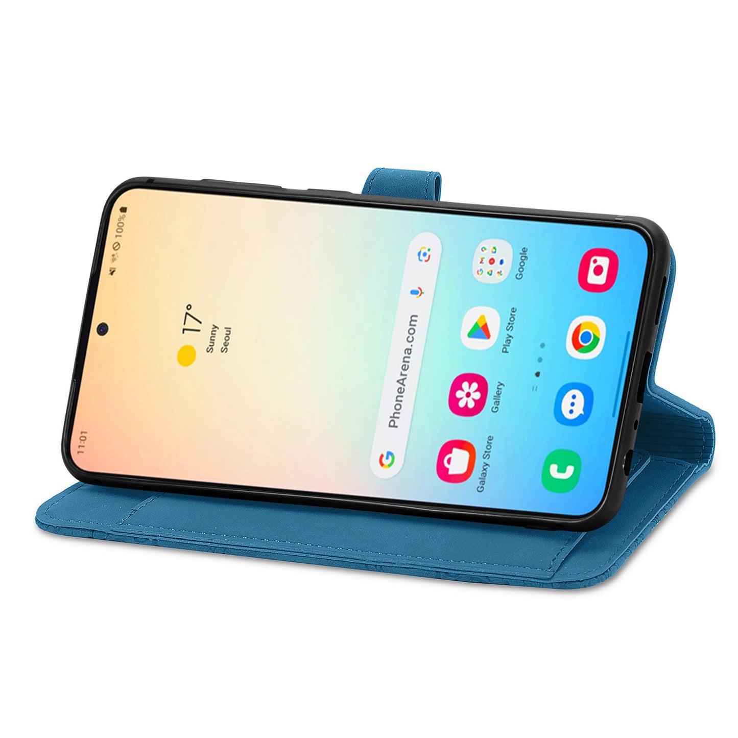 For Samsung Galaxy S24 Case Flower Imprinted Wallet Leather Phone Cover - Blue