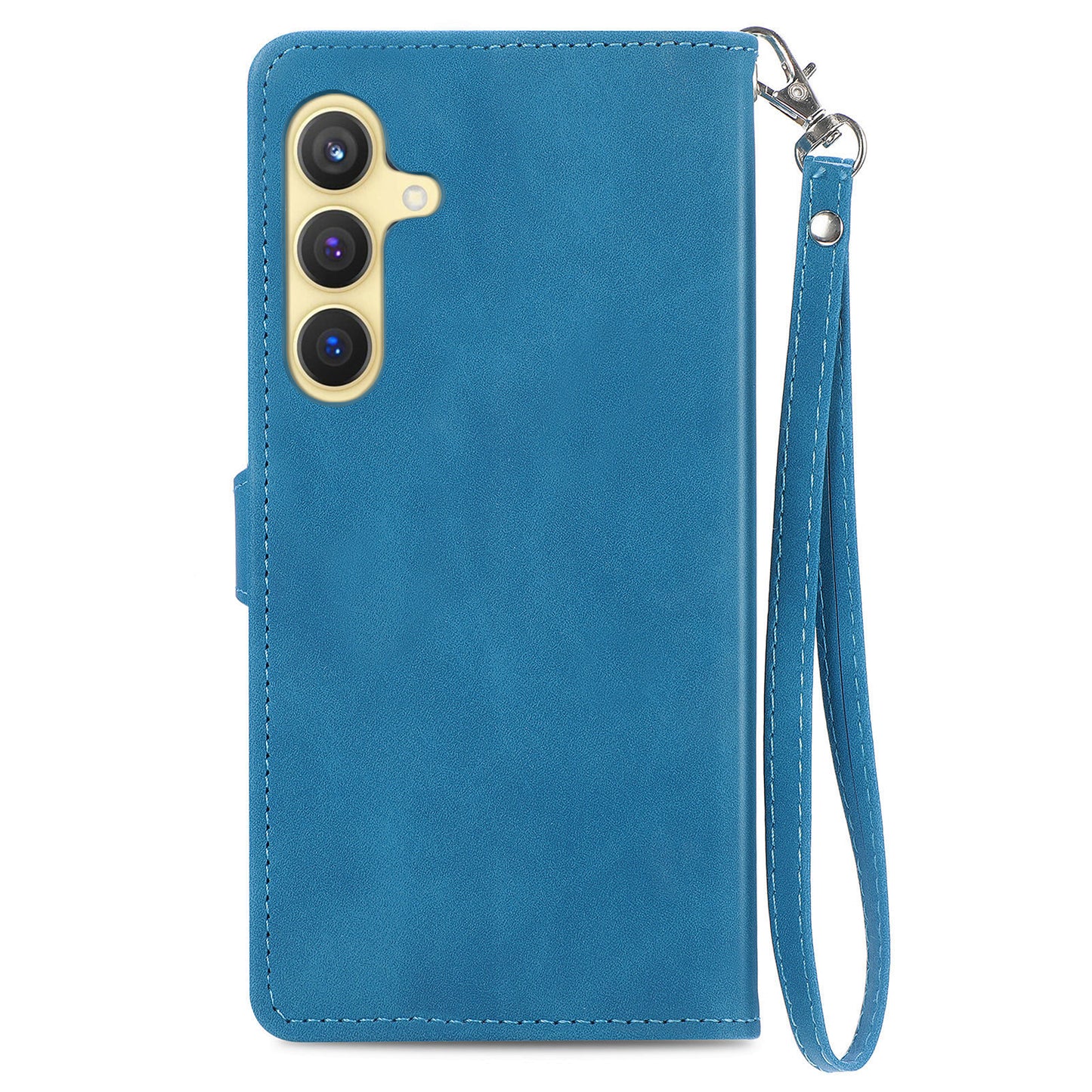 For Samsung Galaxy S24 Case Flower Imprinted Wallet Leather Phone Cover - Blue
