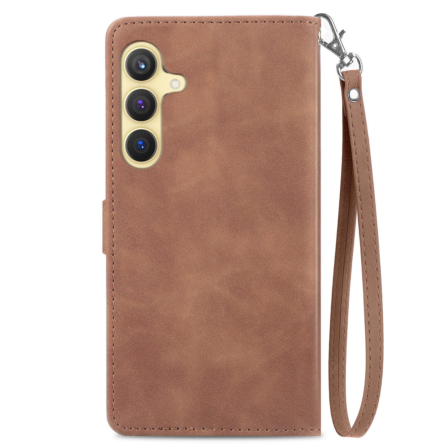 For Samsung Galaxy S24 Case Flower Imprinted Wallet Leather Phone Cover - Brown
