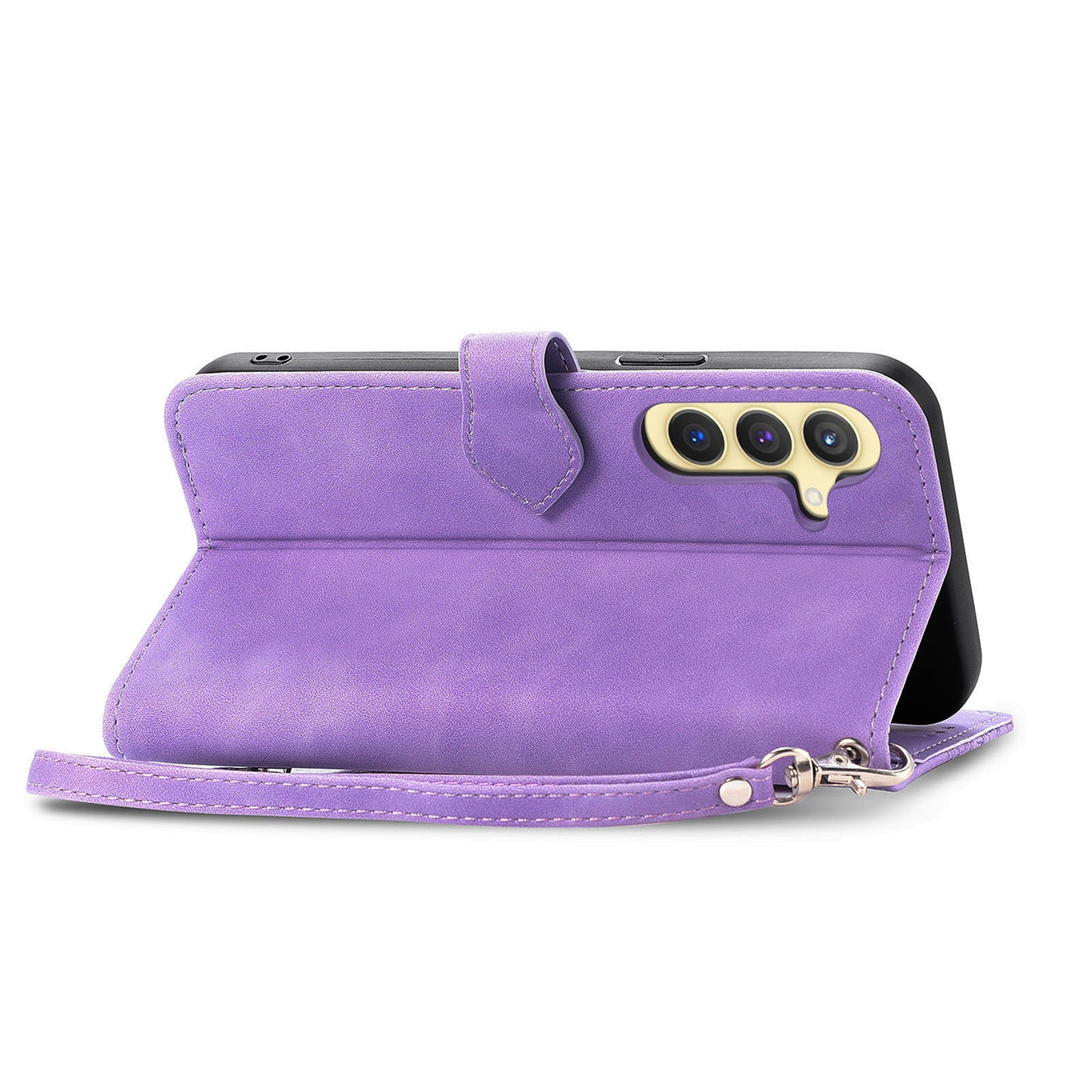 For Samsung Galaxy S24+ Case Zipper Pocket PU Leather Stand Phone Cover - Light Purple