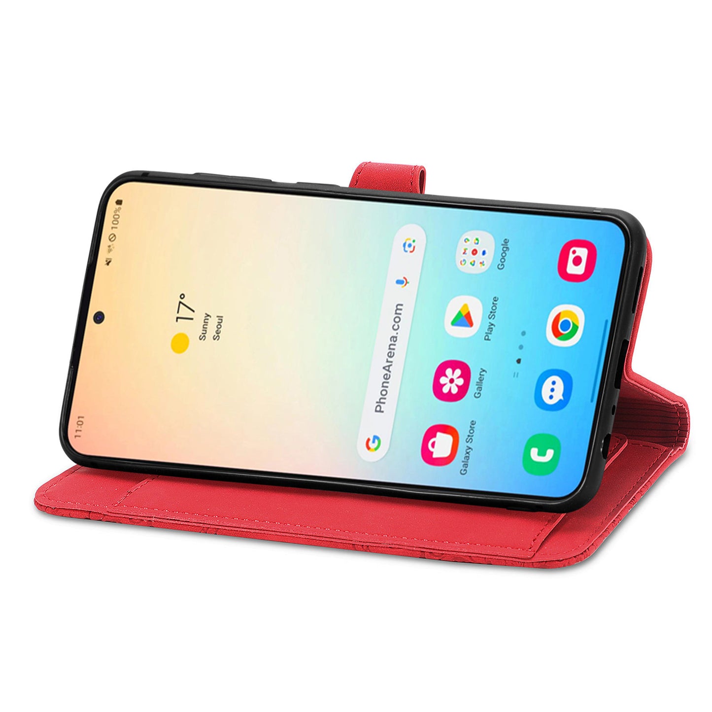For Samsung Galaxy S24+ Case Zipper Pocket PU Leather Stand Phone Cover - Red