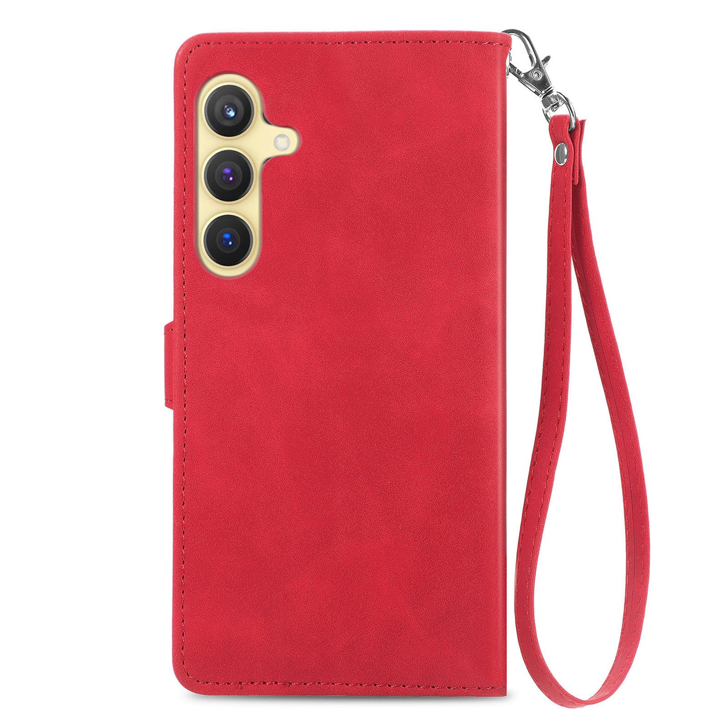 For Samsung Galaxy S24+ Case Zipper Pocket PU Leather Stand Phone Cover - Red