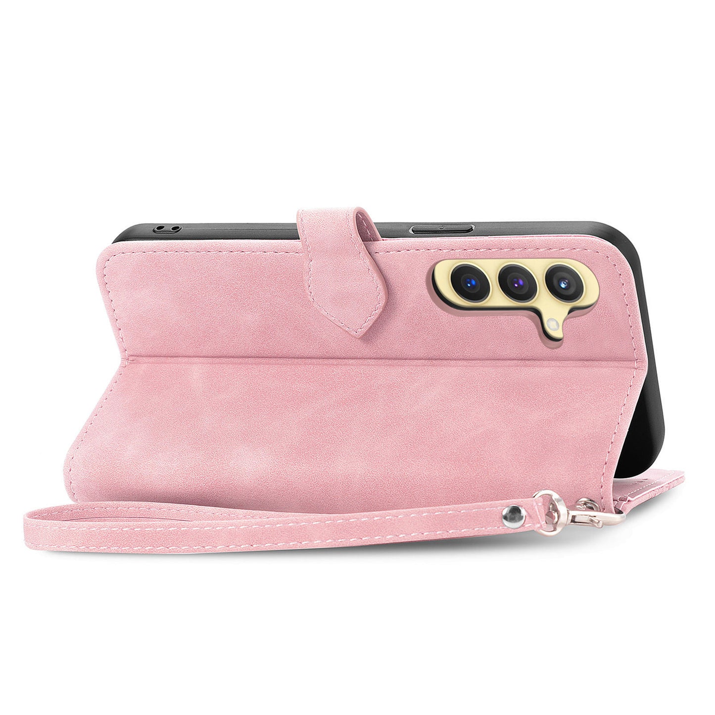 For Samsung Galaxy S24+ Case Zipper Pocket PU Leather Stand Phone Cover - Pink