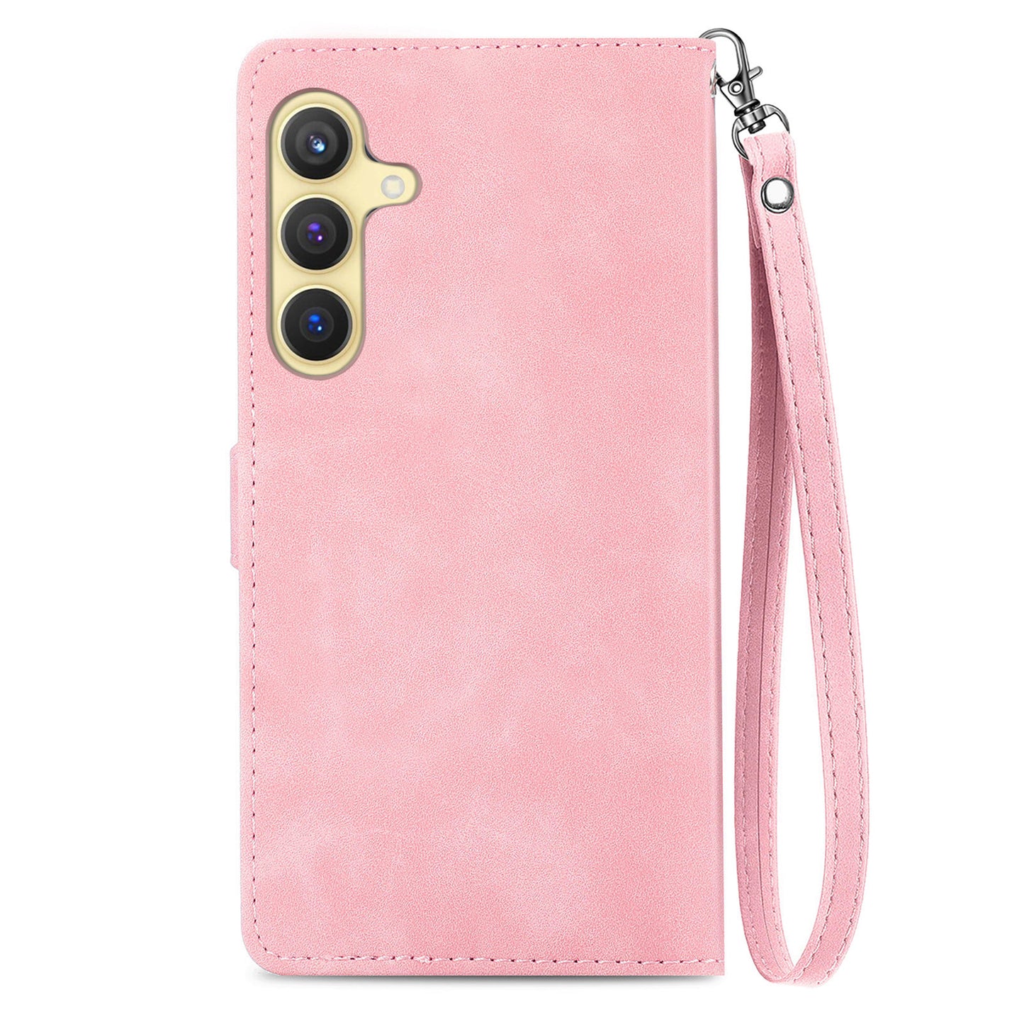 For Samsung Galaxy S24+ Case Zipper Pocket PU Leather Stand Phone Cover - Pink