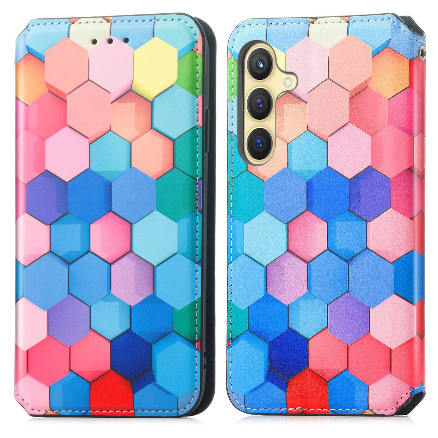 CASENEO 001 Series for Samsung Galaxy S24+ Leather Case RFID Blocking Phone Wallet Cover - Colorful Honeycomb
