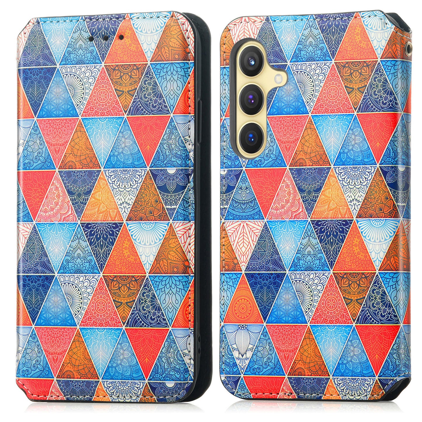 CASENEO 001 Series for Samsung Galaxy S24 Case RFID Blocking Wallet Pattern Phone Cover - Rhombus / Mandala