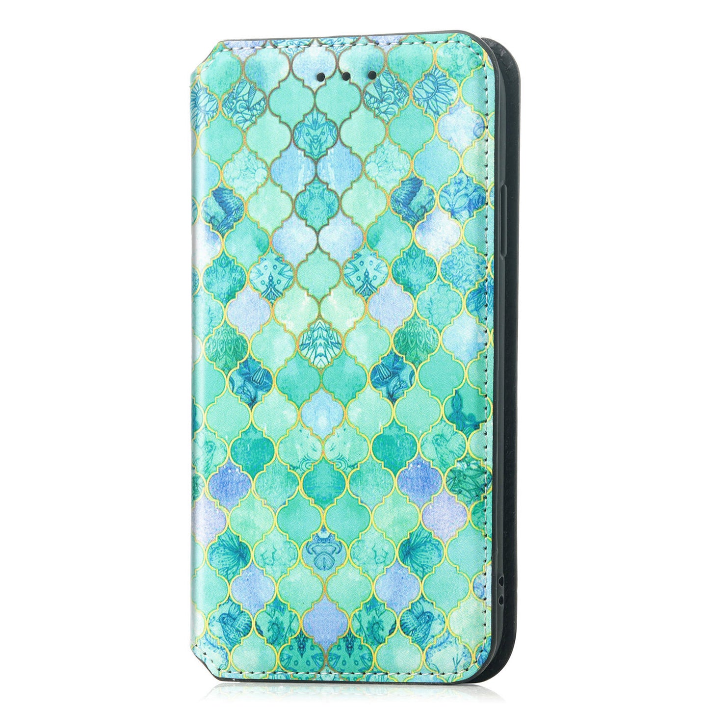 CASENEO 001 Series for Samsung Galaxy S24 Case RFID Blocking Wallet Pattern Phone Cover - Emerald