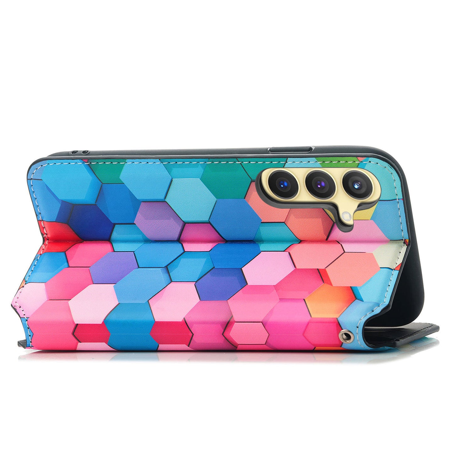 CASENEO 001 Series for Samsung Galaxy S24 Case RFID Blocking Wallet Pattern Phone Cover - Colorful Honeycomb