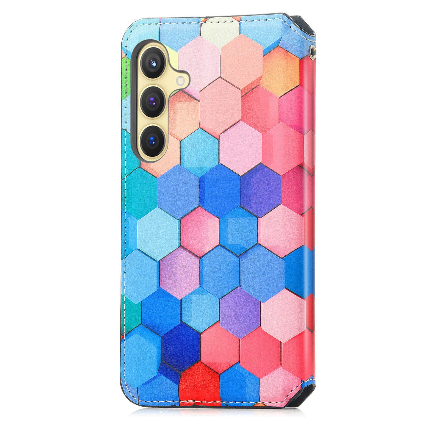 CASENEO 001 Series for Samsung Galaxy S24 Case RFID Blocking Wallet Pattern Phone Cover - Colorful Honeycomb