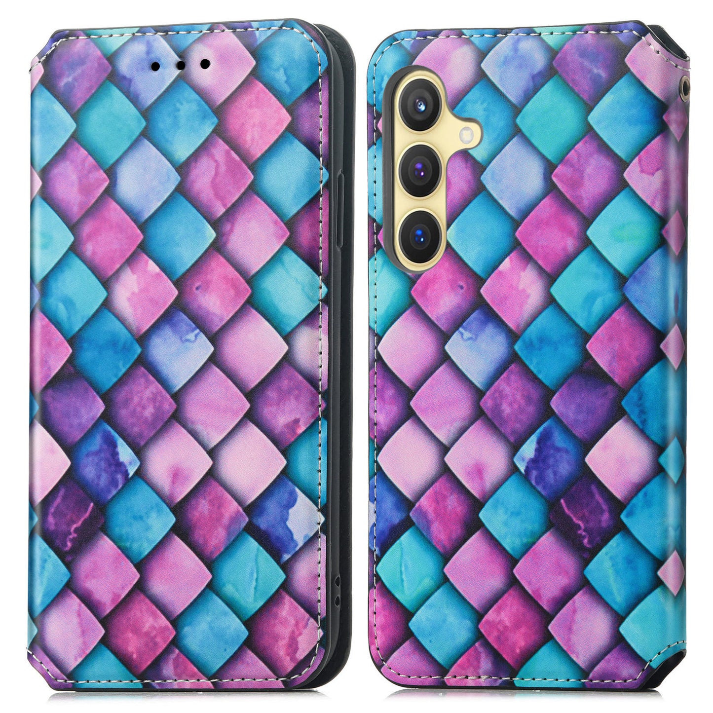 CASENEO 001 Series for Samsung Galaxy S24 Case RFID Blocking Wallet Pattern Phone Cover - Purple Scale
