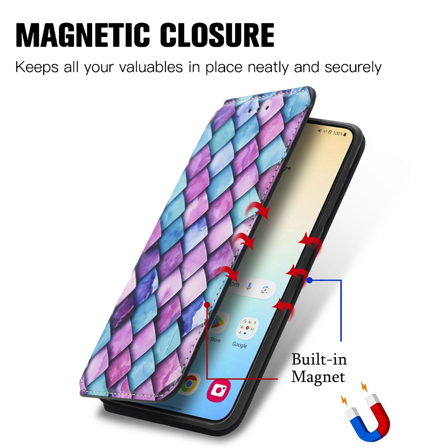 CASENEO 001 Series for Samsung Galaxy S24 Case RFID Blocking Wallet Pattern Phone Cover - Purple Scale
