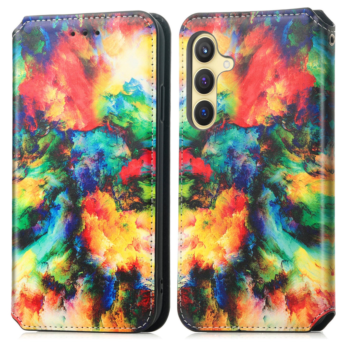 CASENEO 001 Series for Samsung Galaxy S24 Case RFID Blocking Wallet Pattern Phone Cover - Iridescent Cloud