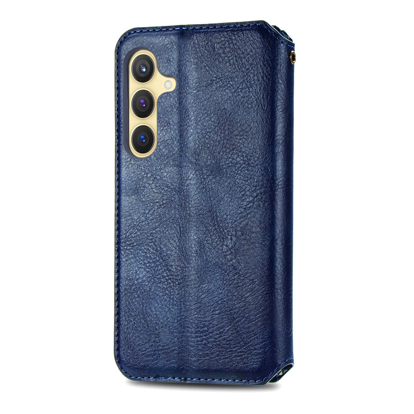 For Samsung Galaxy S24+ Cell Phone Case Imprint Rhombus Pattern Wallet Stand Cover - Blue