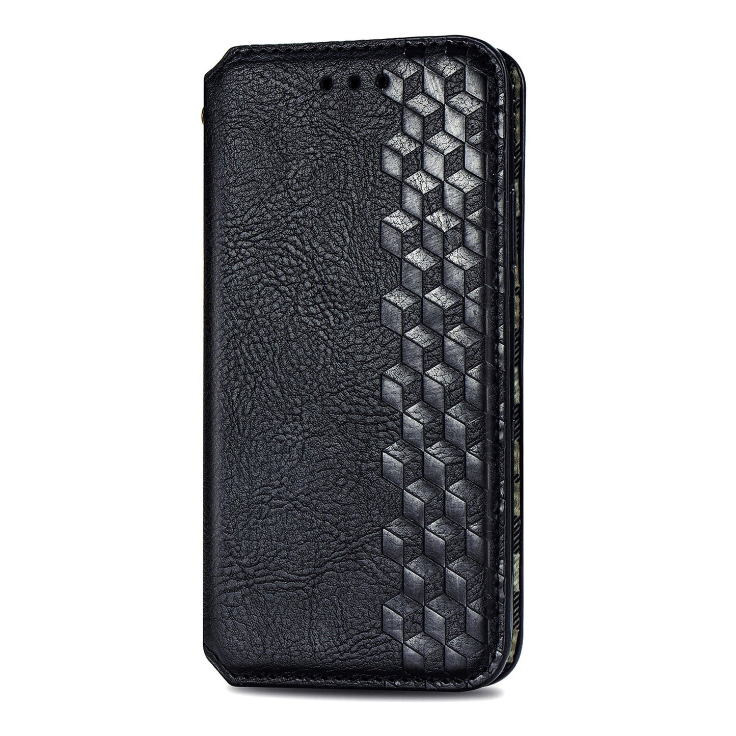 For Samsung Galaxy S24+ Cell Phone Case Imprint Rhombus Pattern Wallet Stand Cover - Black