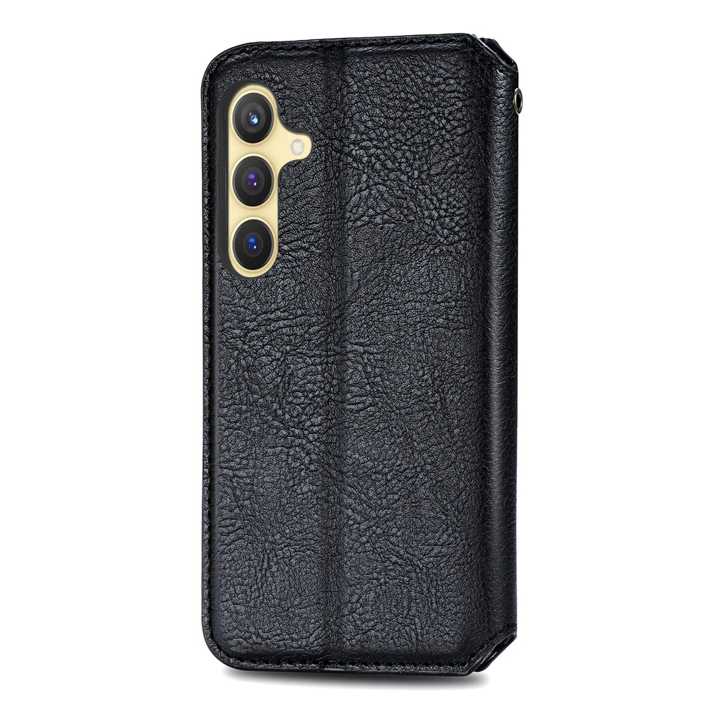 For Samsung Galaxy S24+ Cell Phone Case Imprint Rhombus Pattern Wallet Stand Cover - Black