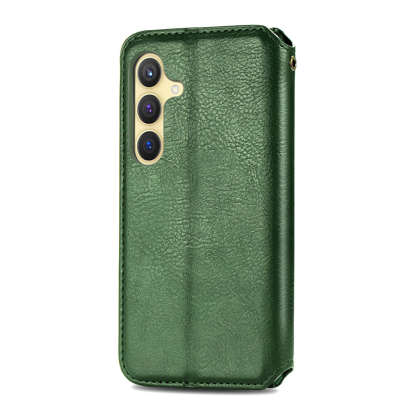 For Samsung Galaxy S24+ Cell Phone Case Imprint Rhombus Pattern Wallet Stand Cover - Green