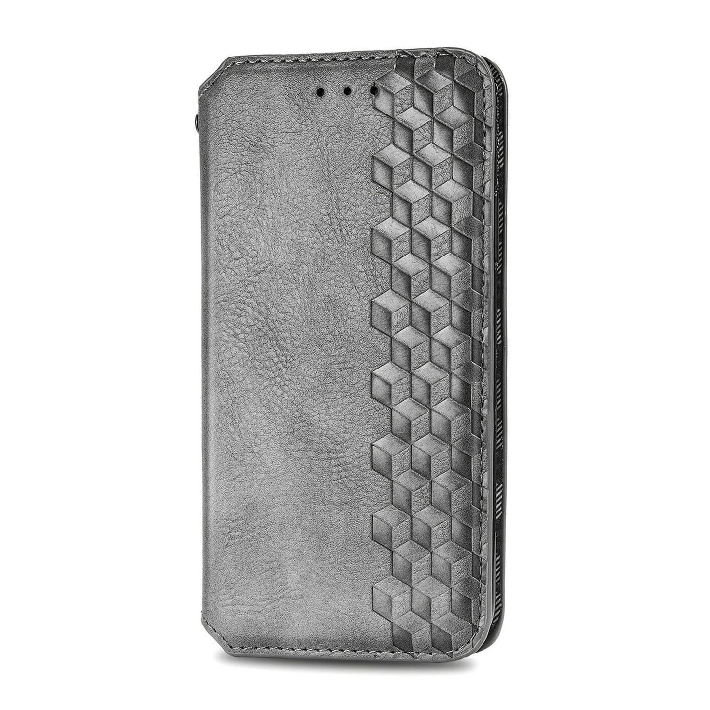 For Samsung Galaxy S24+ Cell Phone Case Imprint Rhombus Pattern Wallet Stand Cover - Grey