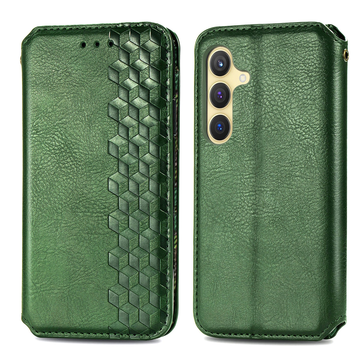 For Samsung Galaxy S24 Case Rhombus Pattern TPU + PU Leather Wallet Stand Cover - Green