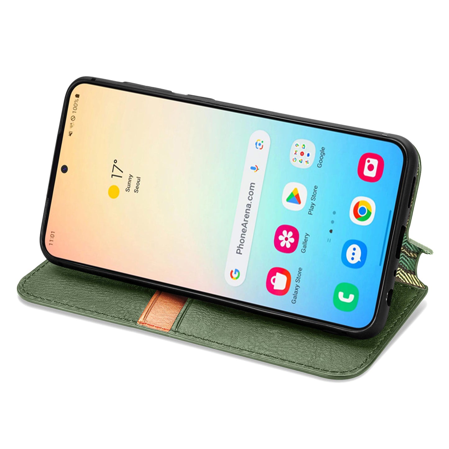 For Samsung Galaxy S24 Case Rhombus Pattern TPU + PU Leather Wallet Stand Cover - Green