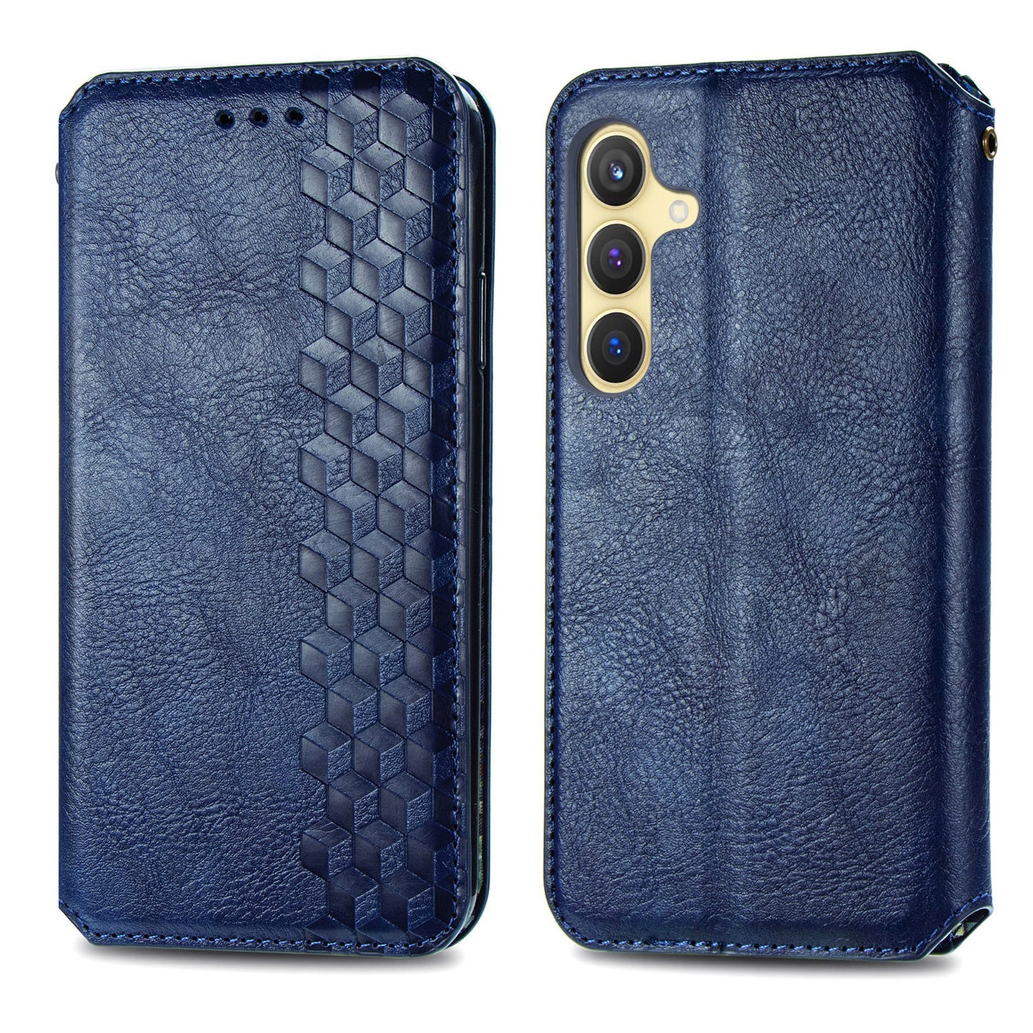 For Samsung Galaxy S24 Case Rhombus Pattern TPU + PU Leather Wallet Stand Cover - Blue