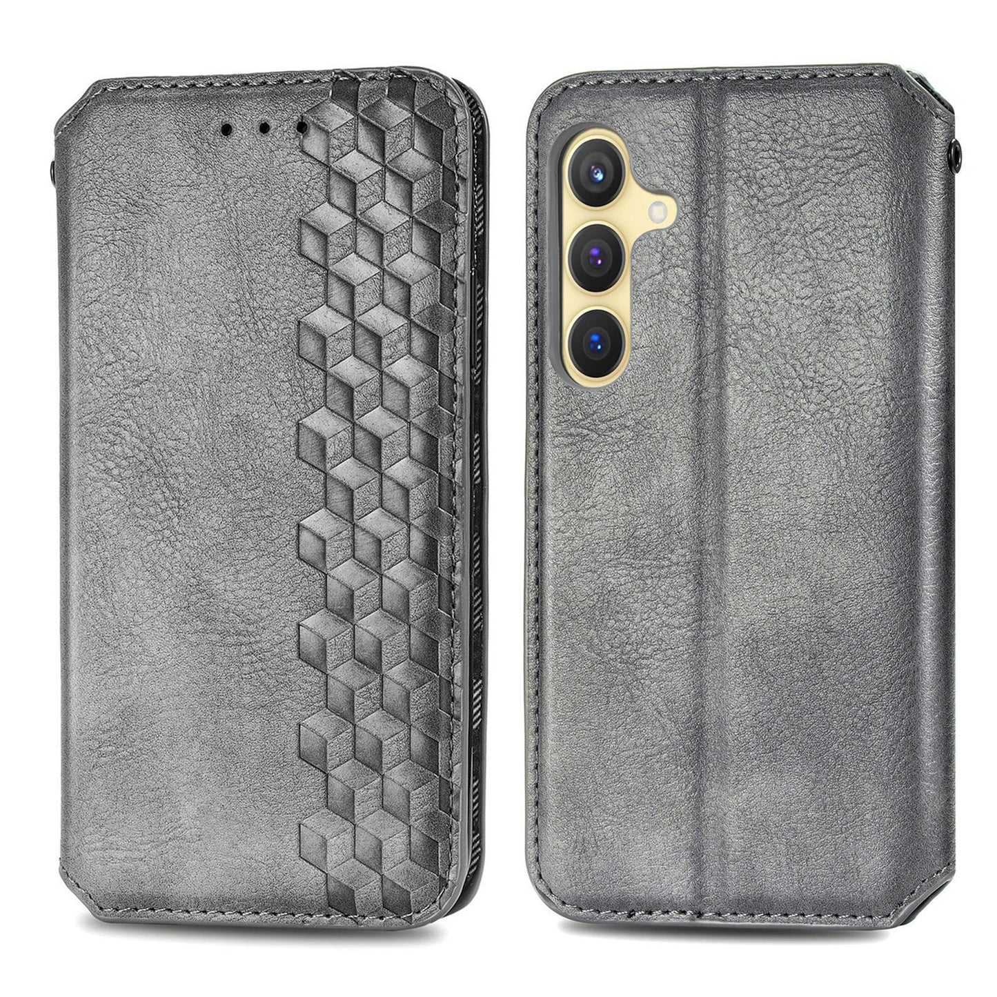 For Samsung Galaxy S24 Case Rhombus Pattern TPU + PU Leather Wallet Stand Cover - Grey