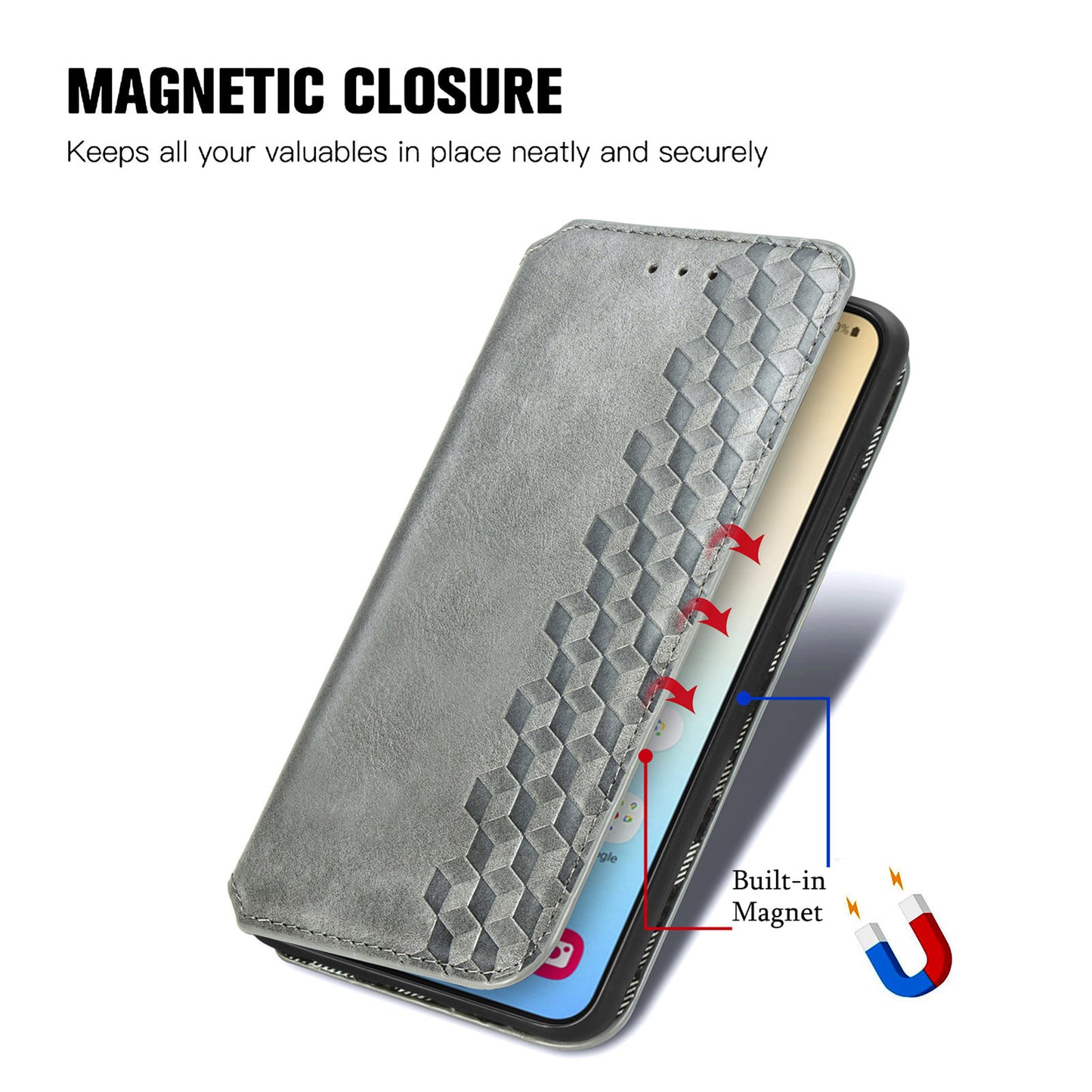 For Samsung Galaxy S24 Case Rhombus Pattern TPU + PU Leather Wallet Stand Cover - Grey