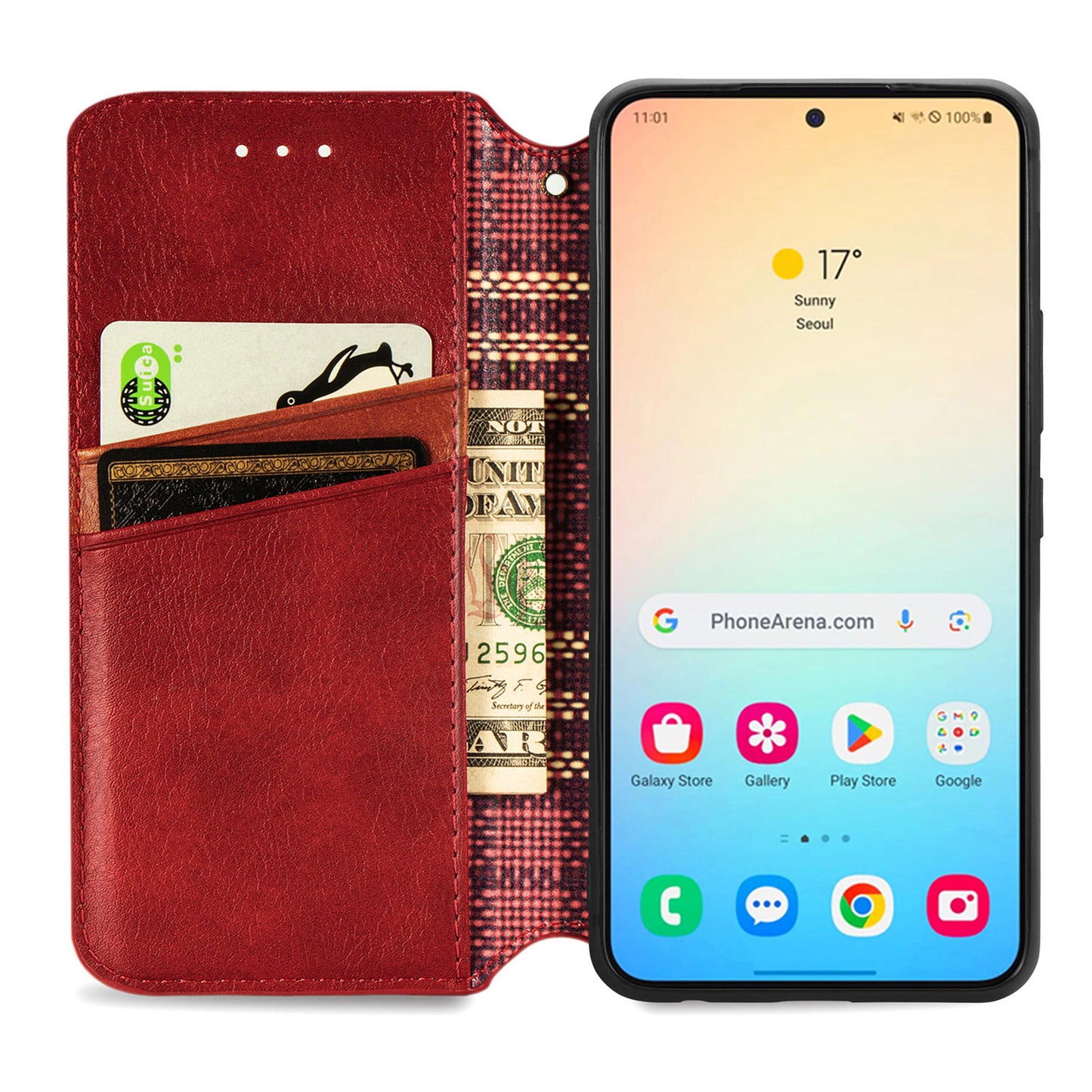 For Samsung Galaxy S24 Case Rhombus Pattern TPU + PU Leather Wallet Stand Cover - Red