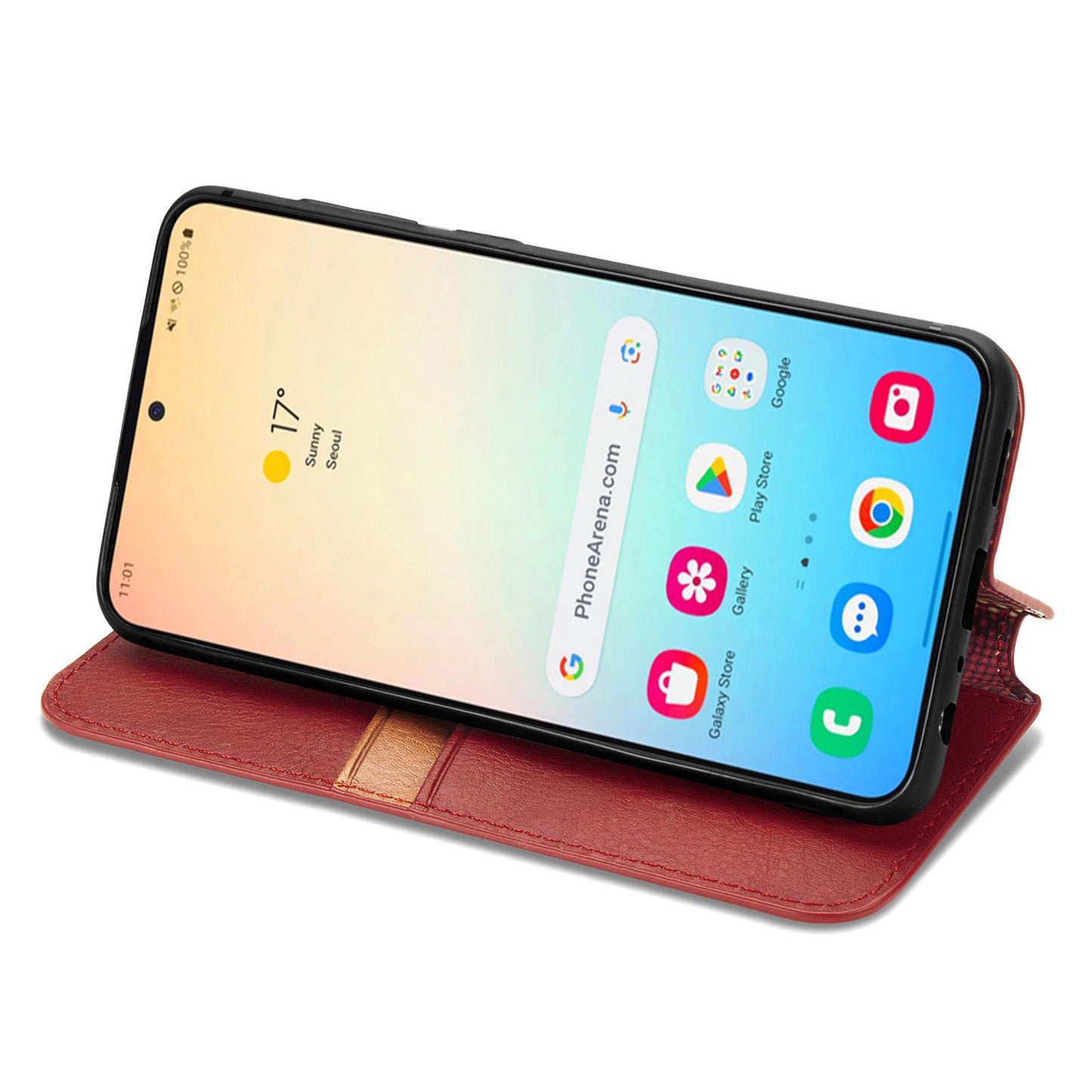 For Samsung Galaxy S24 Case Rhombus Pattern TPU + PU Leather Wallet Stand Cover - Red