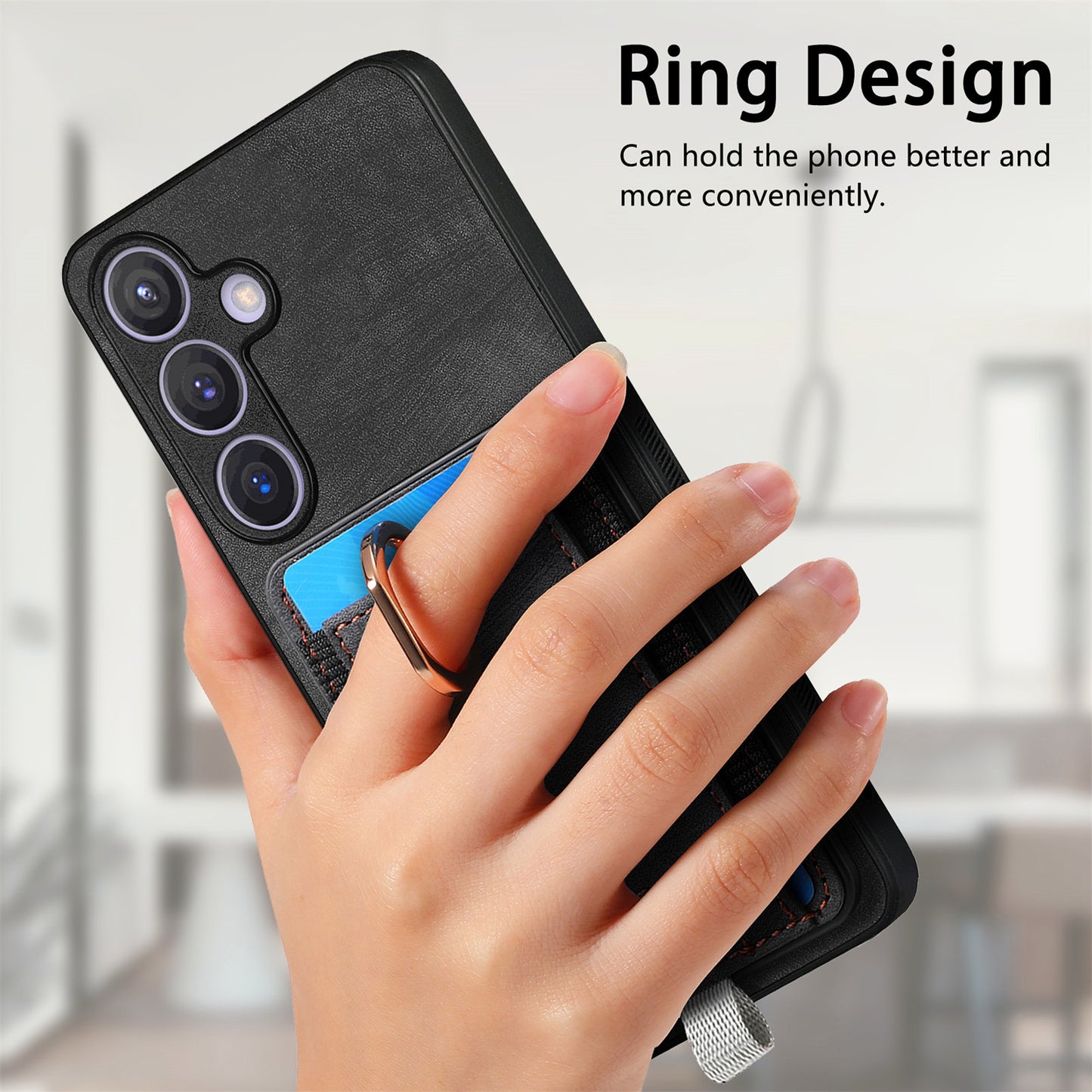 D7 For Samsung Galaxy S24+ Case Detachable Card Bag Phone Kickstand Cover - Black