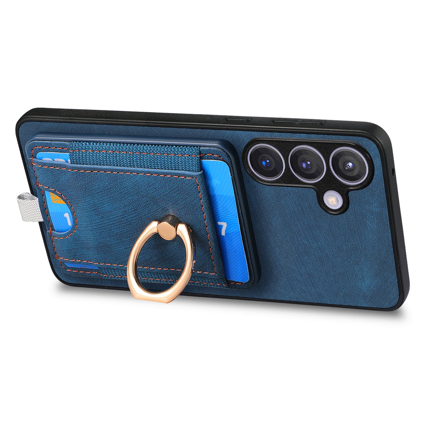 D7 For Samsung Galaxy S24+ Case Detachable Card Bag Phone Kickstand Cover - Blue