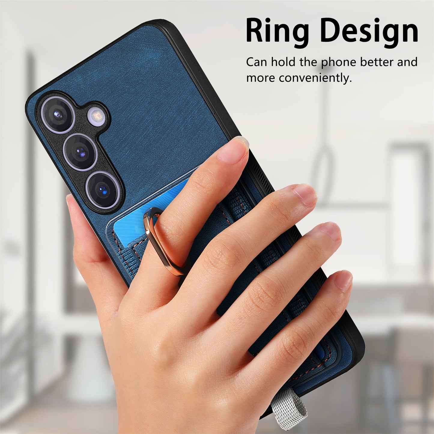 D7 For Samsung Galaxy S24+ Case Detachable Card Bag Phone Kickstand Cover - Blue