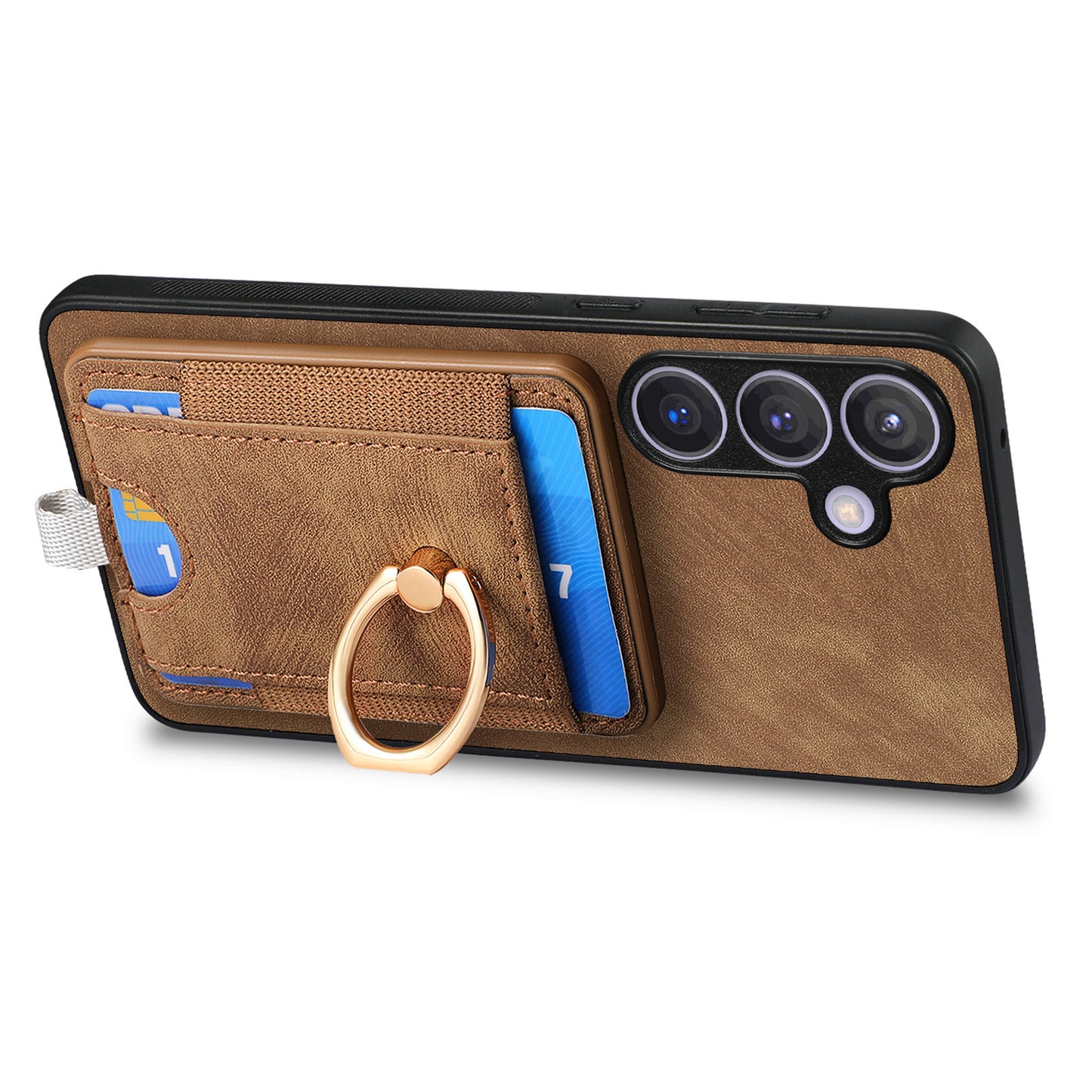 D7 For Samsung Galaxy S24+ Case Detachable Card Bag Phone Kickstand Cover - Brown