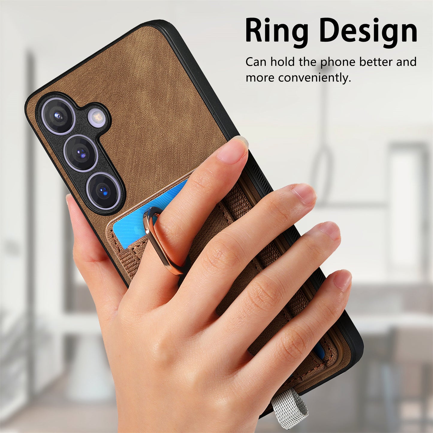 D7 For Samsung Galaxy S24+ Case Detachable Card Bag Phone Kickstand Cover - Brown