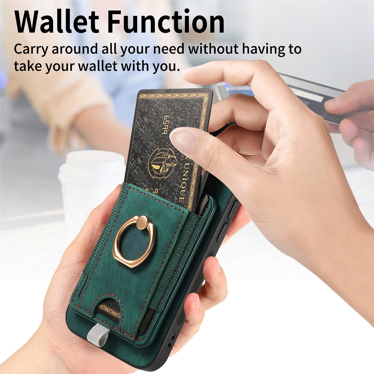 D7 For Samsung Galaxy S24+ Case Detachable Card Bag Phone Kickstand Cover - Green