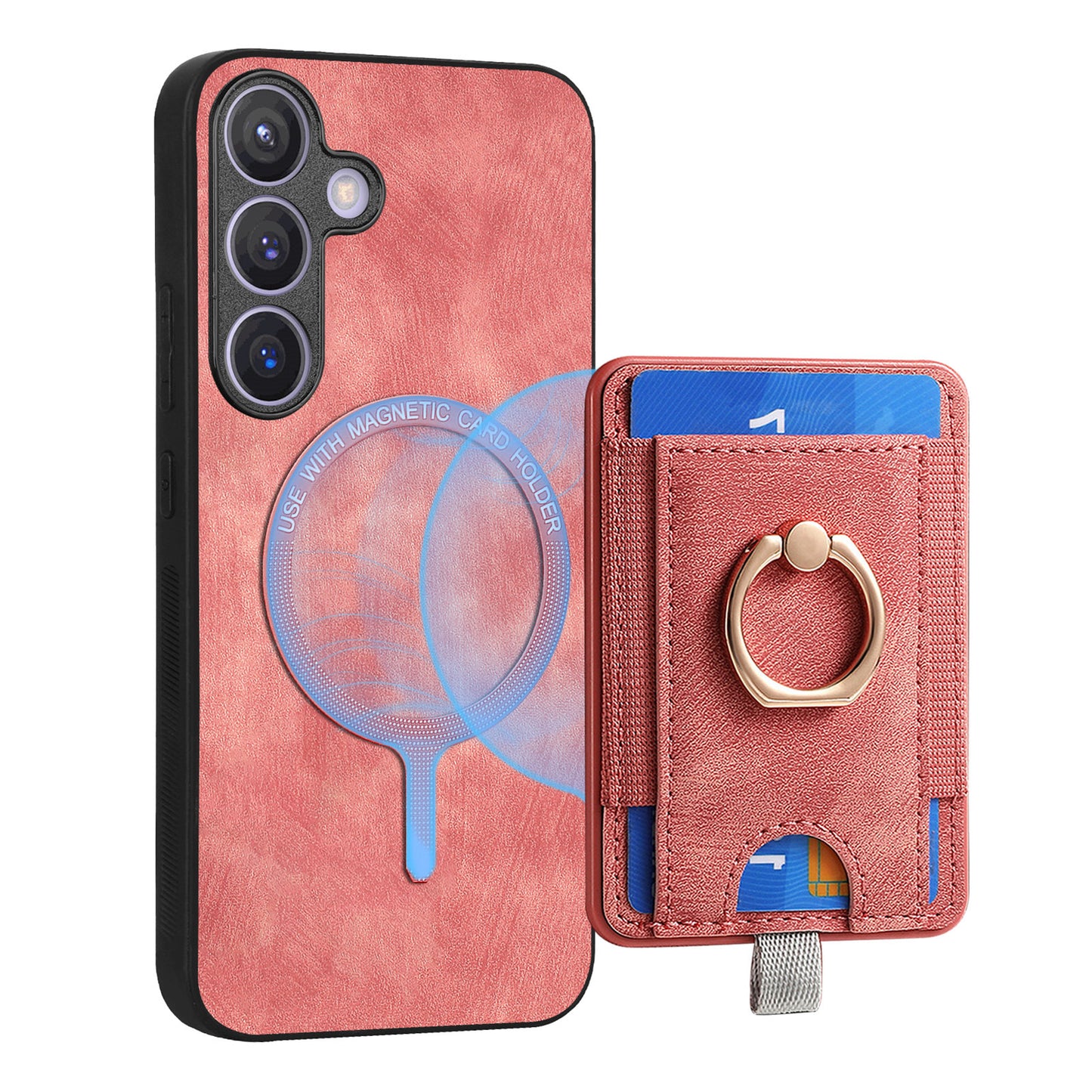 D7 For Samsung Galaxy S24+ Case Detachable Card Bag Phone Kickstand Cover - Pink