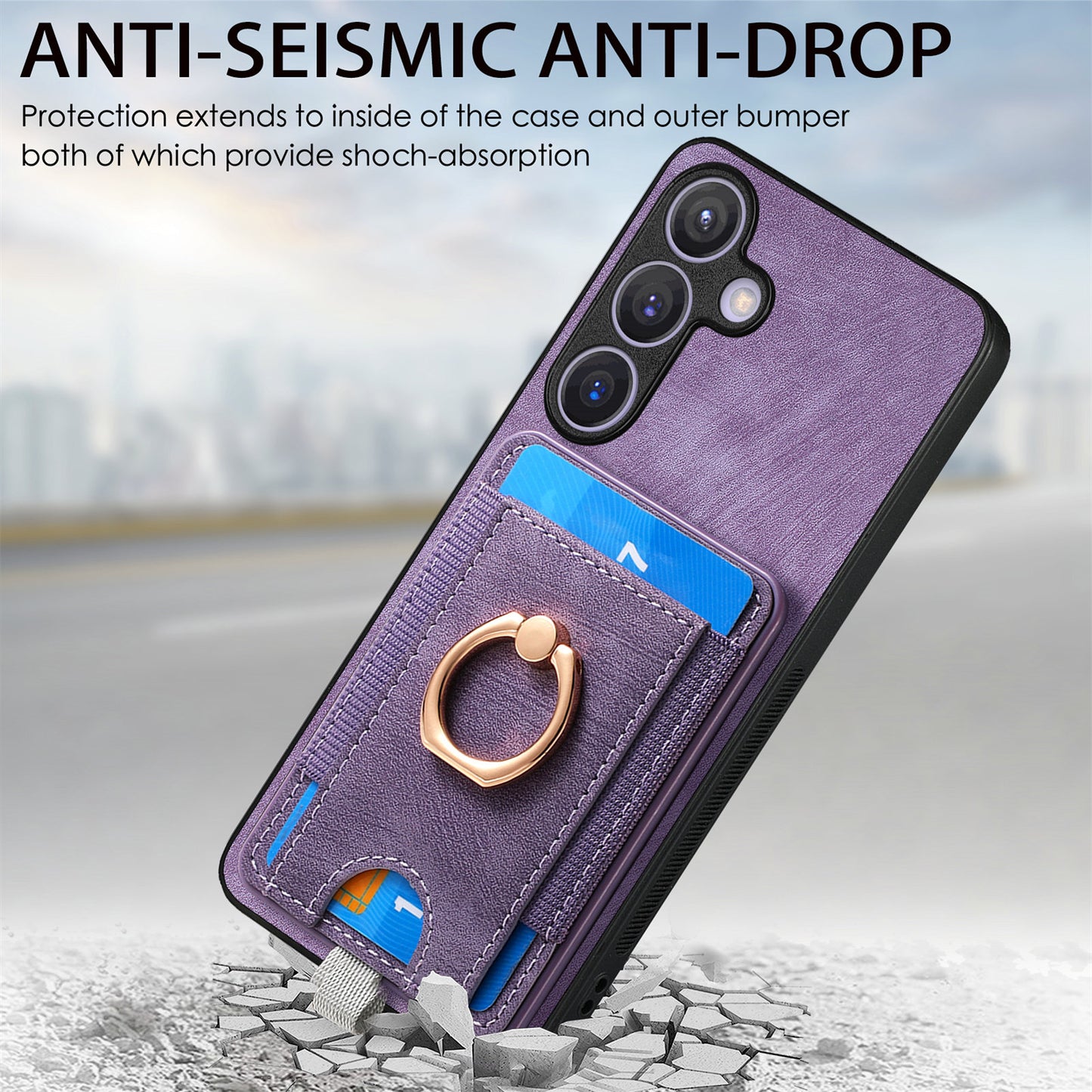 D7 For Samsung Galaxy S24+ Case Detachable Card Bag Phone Kickstand Cover - Purple