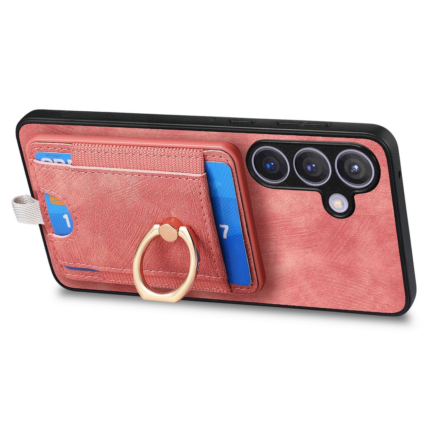 D7 For Samsung Galaxy S24 Kickstand Case Detachable Magnetic Card Holder Phone Cover - Pink
