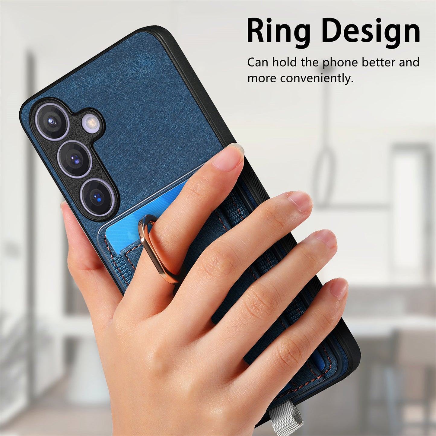 D7 For Samsung Galaxy S24 Kickstand Case Detachable Magnetic Card Holder Phone Cover - Blue
